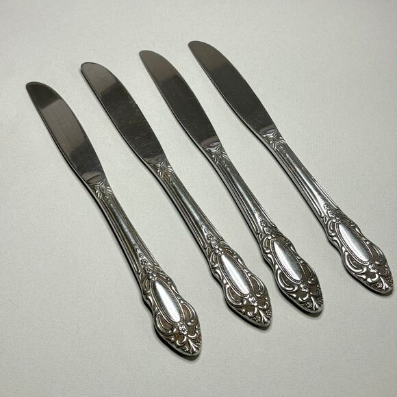 United Silver Co Artistic Rose Modern Hollow Knife Stainless 4pcs Pierced - Picture 4 of 5
